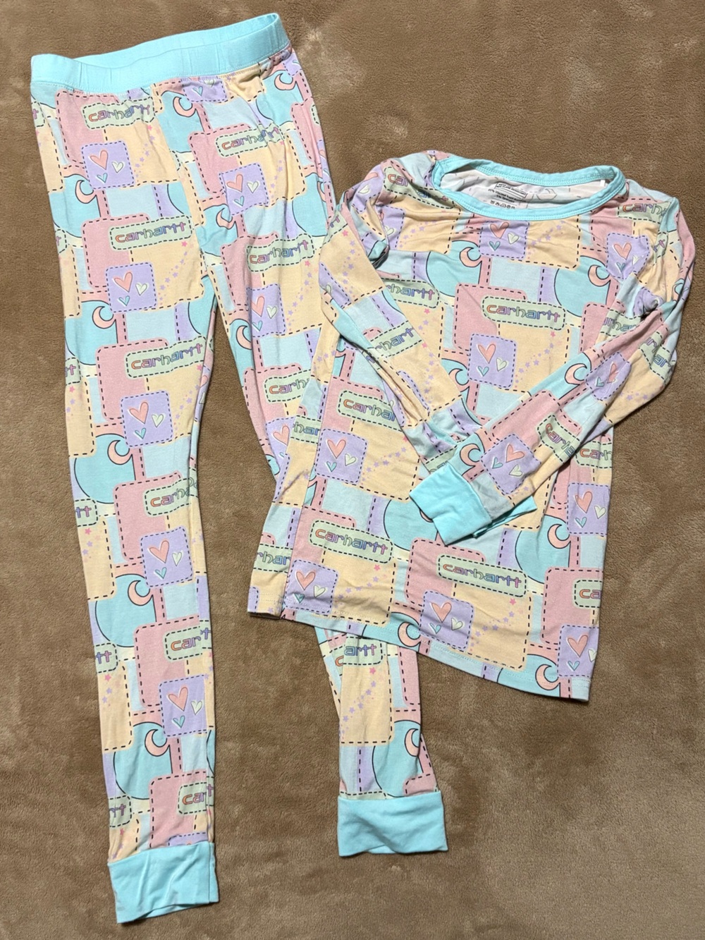 Pastel Patchwork Hearts Kids Pajama Set - Pastel Multi